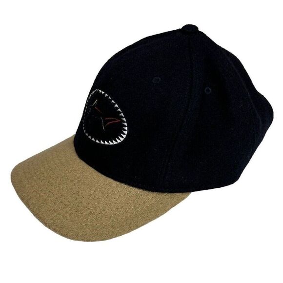 Vintage 90s Greg Norman Shark Golf Adjustable Baseball Cap Hat Navy Blue Tan - Picture 2 of 6